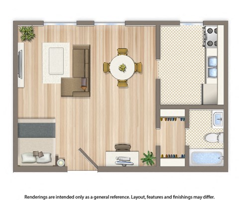 Floor plan for studio, 1 bath, 400 sqft
